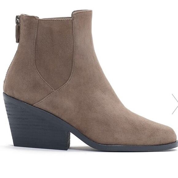 Eileen Fisher Peer Boot Shadow Taupe Suede Almond Toe Block Heel Ankle Bootie - Picture 2 of 14